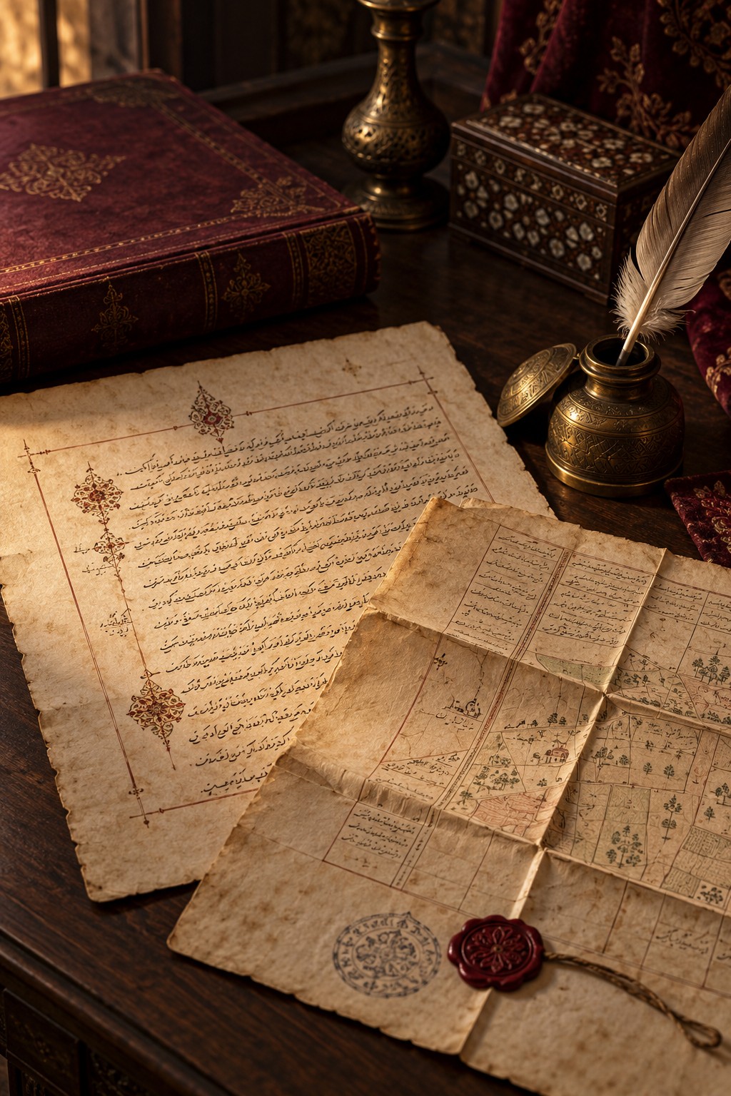 Illustrative historical manuscripts, quill and seal